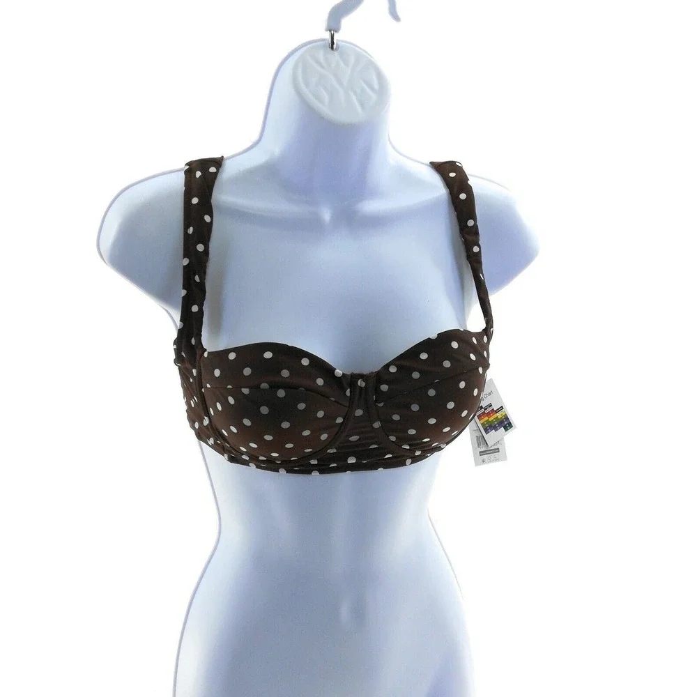 Time and Tru Women's Brown and White Polk a Dot Swim Top - Picture 7 of 12